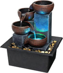 Small Indoor Tabletop Water Fountain with LED Light & Natural Rocks