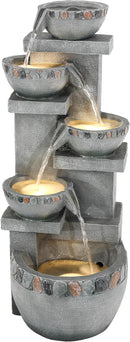 4-Tier Outdoor Water Fountain with Pebbles & Warm LED Lights, 33"
