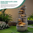 4-Tier Outdoor Water Fountain with Pebbles & Warm LED Lights, 33"