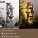 52.8" Modern Geometric Outdoor Water Fountain with LED Lights
