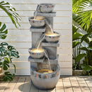4-Tier Outdoor Water Fountain with Pebbles & Warm LED Lights, 33"