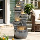 4-Tier Outdoor Water Fountain with Pebbles & Warm LED Lights, 33"