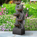 52.8" Modern Geometric Outdoor Water Fountain with LED Lights