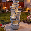 4-Tier Outdoor Water Fountain with Pebbles & Warm LED Lights, 33"
